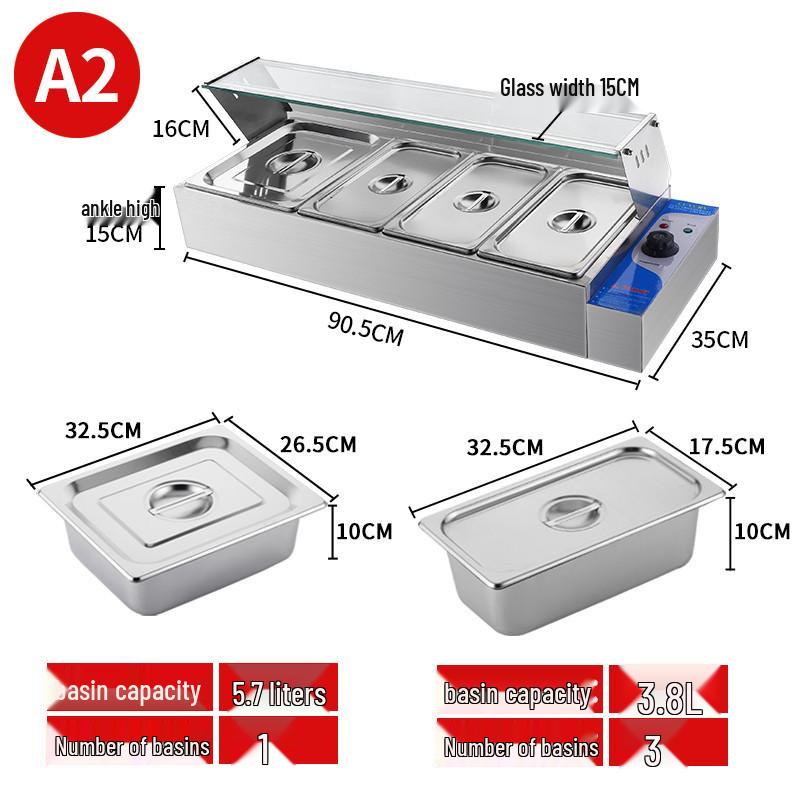 Stainless Steel Insulated Electric Bain Marie with Glass Cover and Temperature Control for Food Display and Warming
