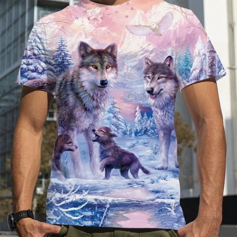 

Men Wolf Print 3d T Shirt Short Sleeve O-Neck TShirt Vintage Polyester Breathable Sport Casual Large Size T-Shirts Men’s L