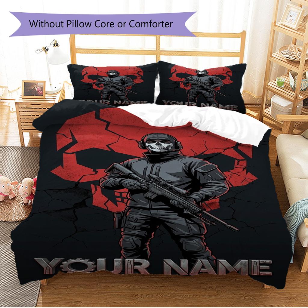 Name Custom Ghost COD Pattern Bedding Set Quilt Cover Pillowcase Home Decor Gift (1 * duvet cover + 2 * pillowcase, without core)