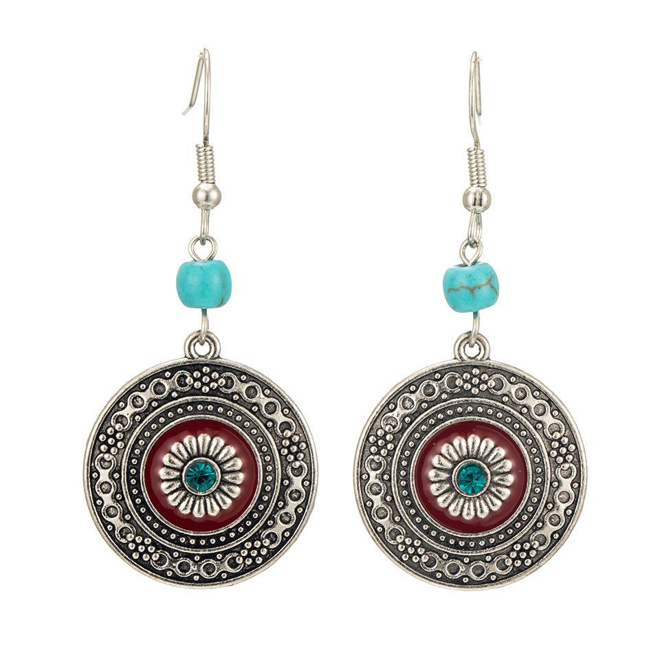 Popular earrings, European and American creative alloy earrings, bohemian round oil drop earrings, ethnic style jewelry
