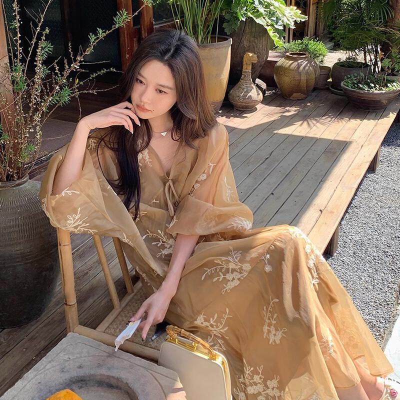 

JK&JS New Chinese Style Embroidered A-Line Long Dress XL