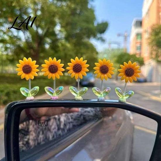 Vibrant Flower Car Decor 5Pcs Wobble Sunflower Dashboard Decor Resin Spring Ornament for Road Trips with Non Slip Adhesive Cute Shaking Office Desk