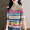 Fashion Women Clothing Colorful Striped Cardigan Sweater Spring Autumn New Korean Versatile Casual Long Sleeve Knitted Coats