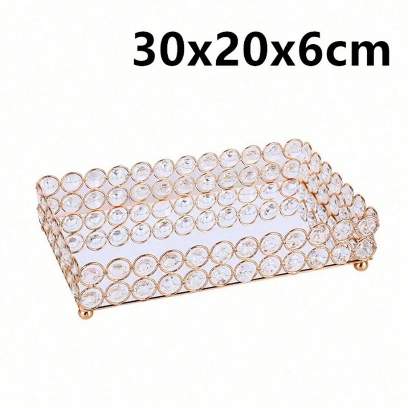 Crystal Mirror Tray, Cosmetics Tray, Perfume and Jewelry Display Tray, Table Decoration Fruit Tray for Holding Metal Cake Tray