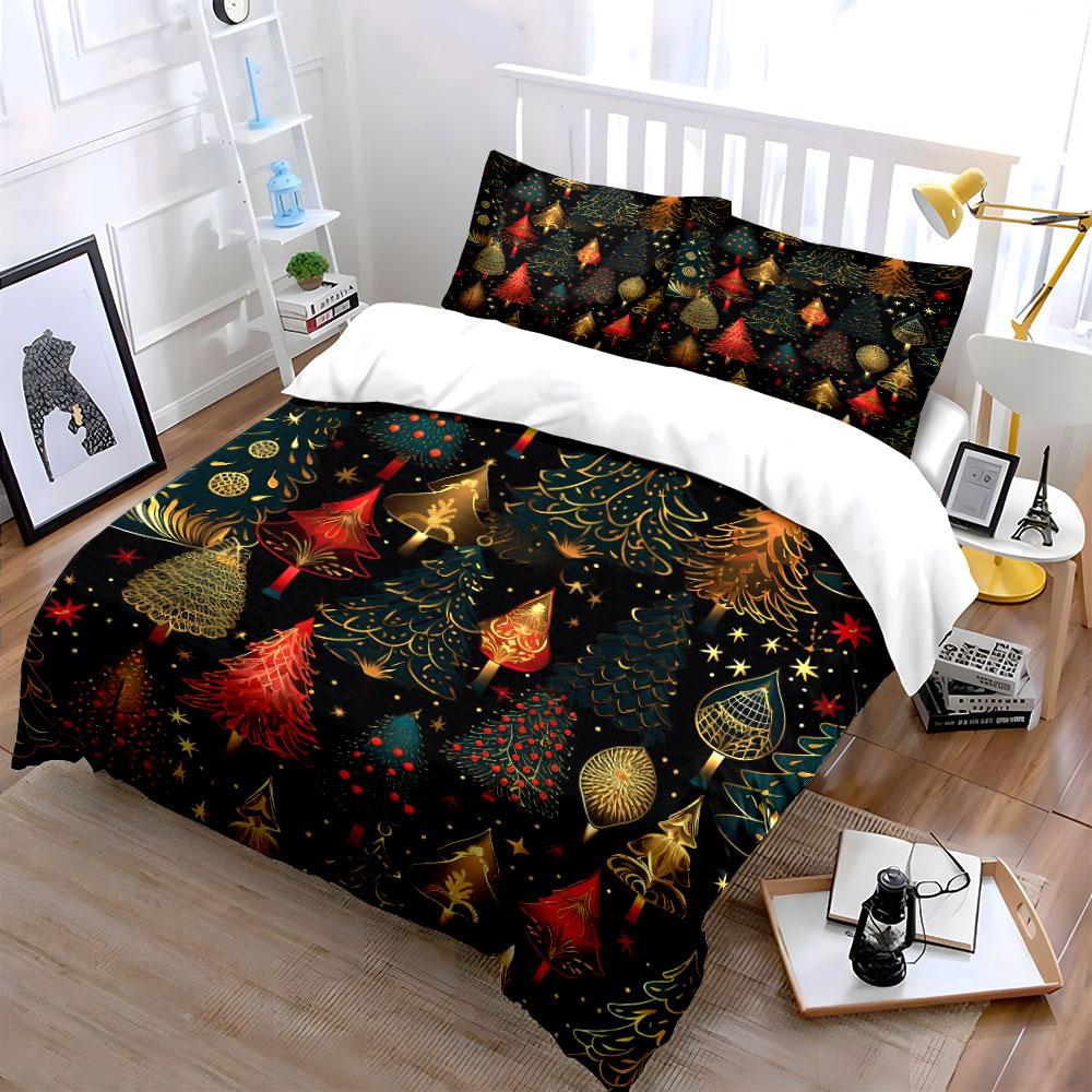 Christmas Tree Festive Pattern Bedding Duvet Cover Set Duvet Cover Pillowcases (1*Duvet Cover 2*Pillowcases, without duvet insert)