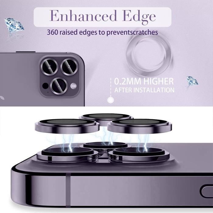 Protection Caméra Verre Trempé pour iPhone 14 Pro et iPhone 14 Pro Max - BOOLING - Rigide 9H - Contour Violet