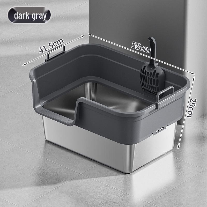 Semi-Enclosed Stainless Steel Cat Litter Box with High Walls, Splash and Leak Resistant, Large Top-Entry Design.