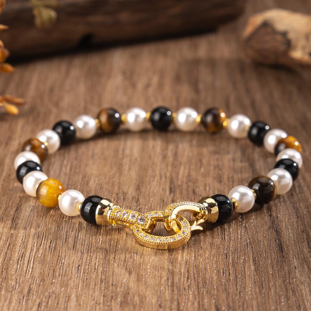 Naturstein-Perlenkette, Perlen-Tigerauge-Armband, hochwertiger Schmuck, Halsketten-Armband-Set