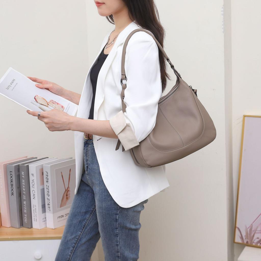 Cowhide Shoulder Women's Bag Large Capacity Messenger Tote Bag Mommy Bag Fashionable Simple Shopping Bag