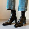 Versatile Silent And Thin Boots Commuter High Heel Short Boots Soft Leather Pointed Thin Elastic Boots Autumn And Winter New