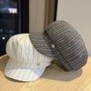 Vintage British striped beret women's spring and summer fashion versatile octagonal hat outdoor travel sun protection newsboy painter hat