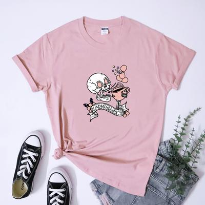 Adhd Gang Caffiene Tshirt Funny Skeleton Drinking Coffee Goth Top Tee Shirt