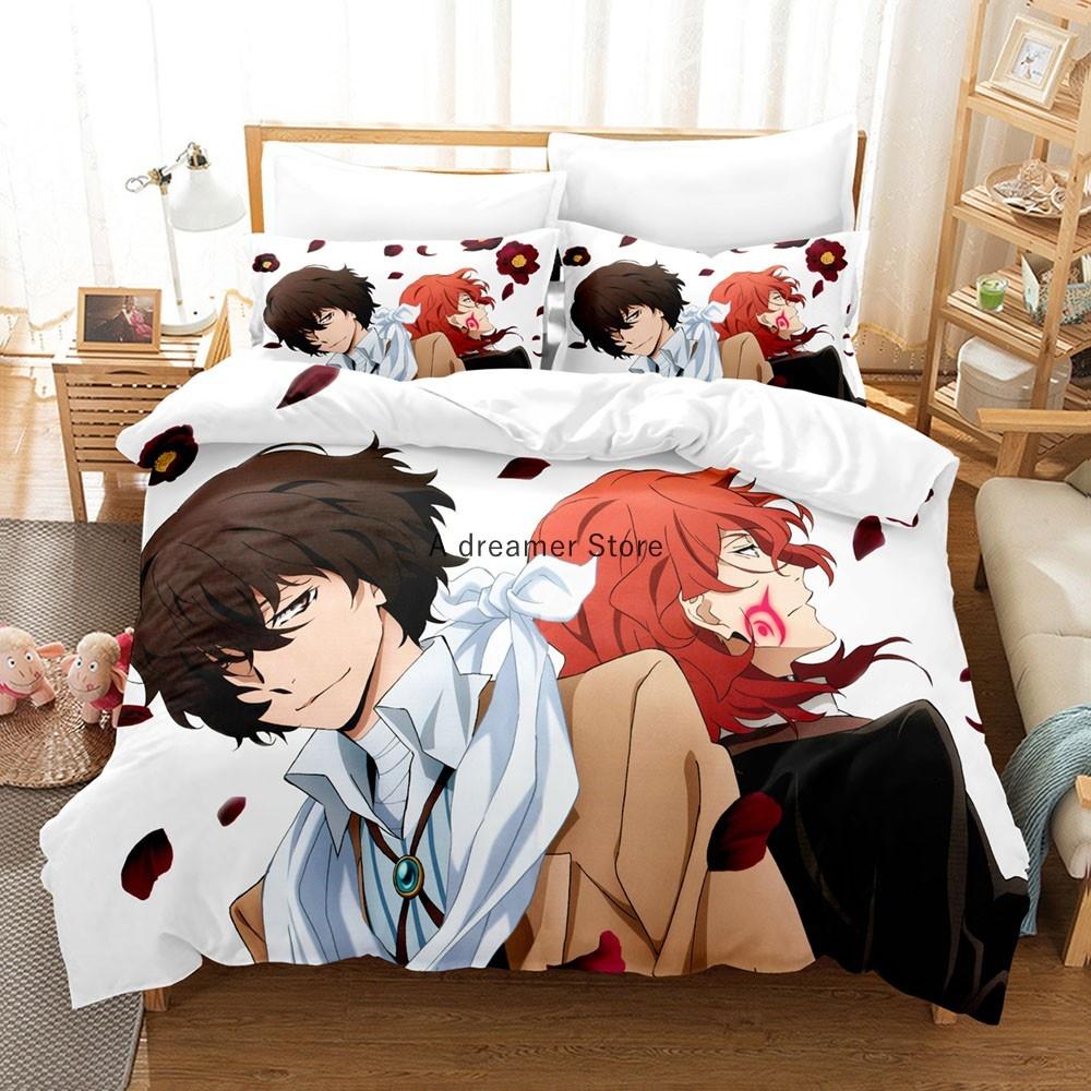 Anime : Bungo Stray Dogs Bedding Set Cartoon Duvet Cover And Pillowcases Queen Full Size Kids Gift Decor Home Bedclothes