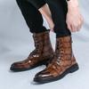 Fashion Men's Fashionable Pointed Leather Chelsea Boots Versatile British Style Business High Top Casual Boots Street Motorcycle Boots