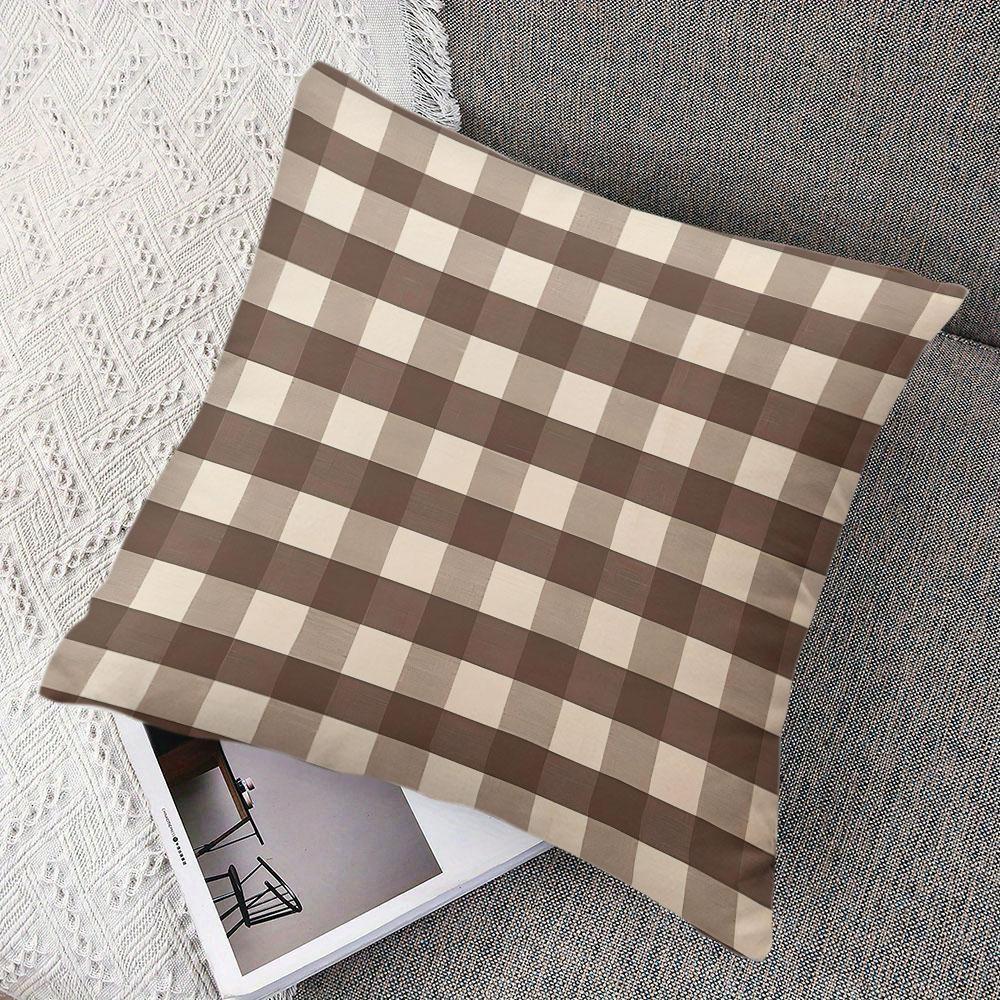 Mocha Plaid Square Jacquard Pillow Cover for Sofa Office Waist Cushion Cover Home Decorative Pillowcase