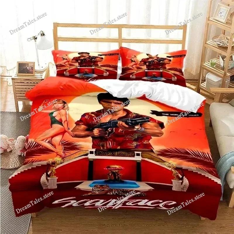 3D Print Tony Montana Scarfaces Bedding Set Duvet Cover Bed Set Quilt Cover Pillowcase Comforter King Queen Size Boys Adult741