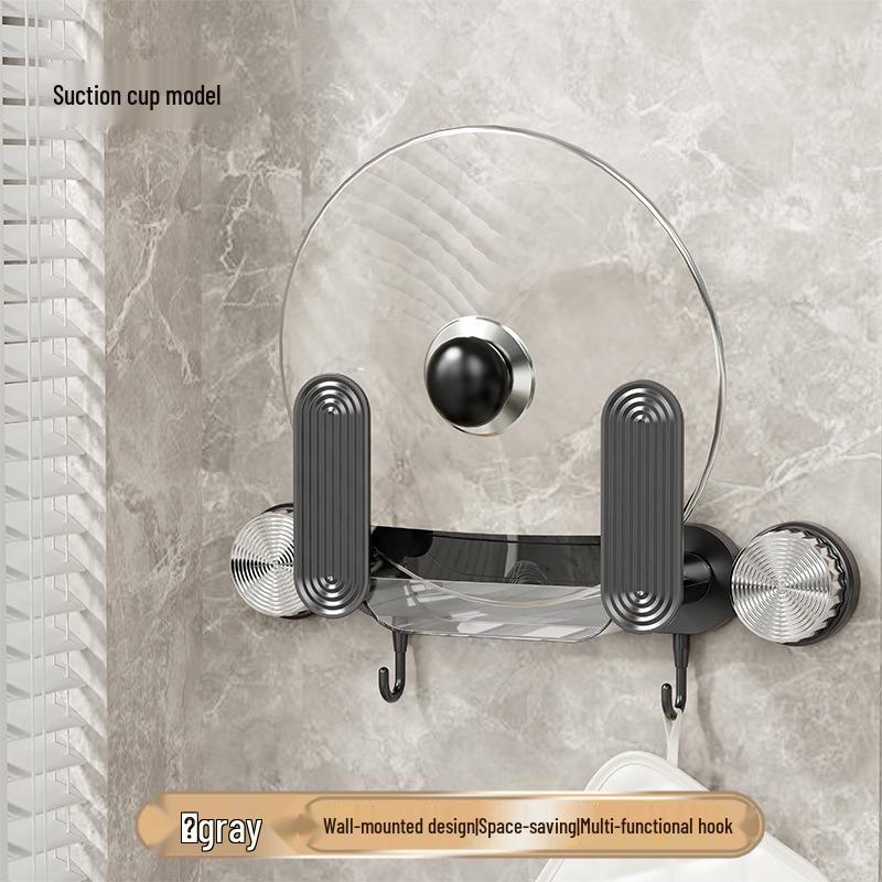 Dual-Mount Pot Lid Rack: Suction Cup & Tape, Hole-Free, Versatile Storage, Modern Kitchen Organizer