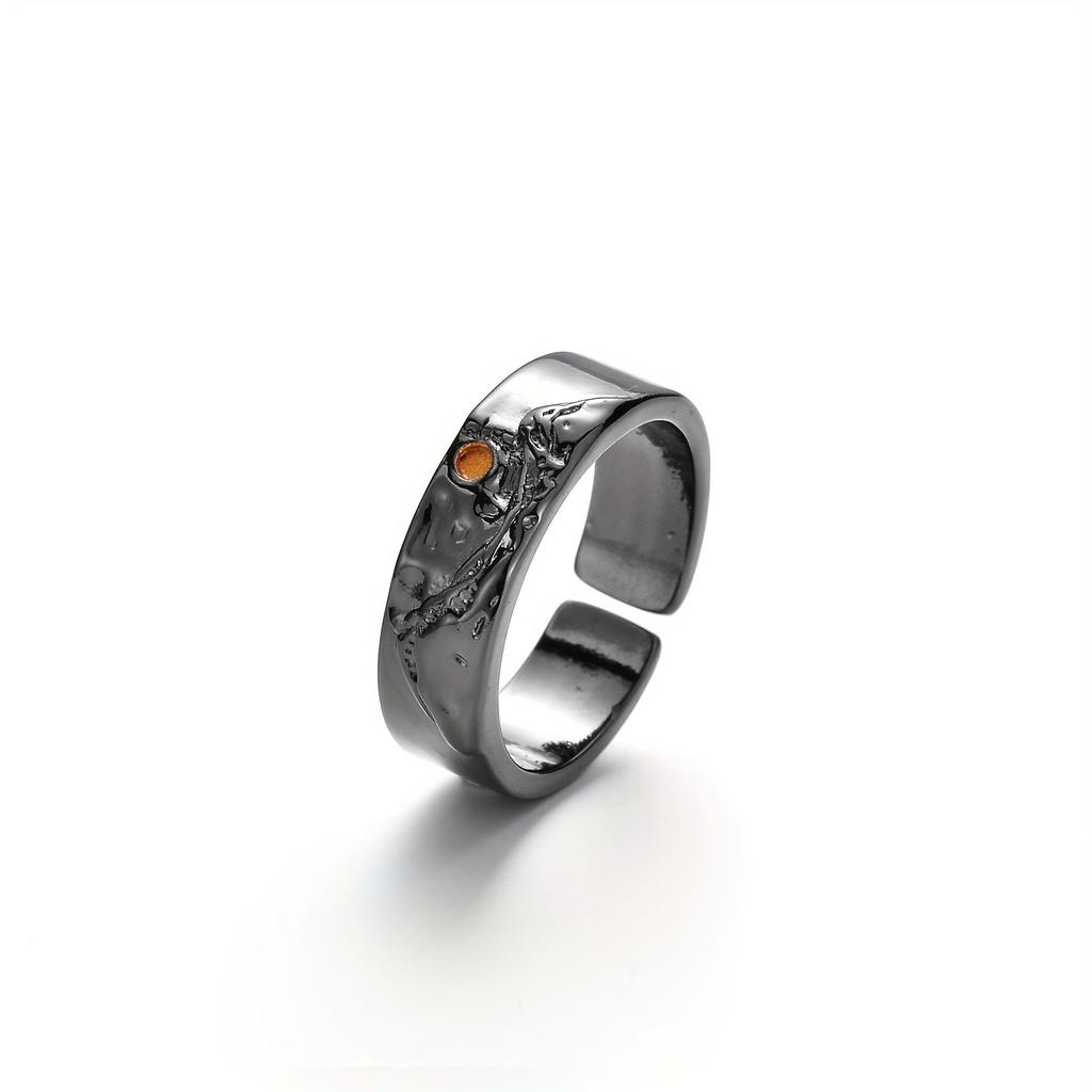 Black Moon Alloy Ruler Ring: Adjustable Mountain & River Couple Rings In Ancient Chinese Style.