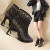 2025 New Sexy Luxurious Banquet Pointed Toe Women's Short Boots Thick Square High Heels Shiny Rhinestone Mid-Calf Modern Boots