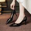 Spring Fashion Ladies Pumps Patent Leather Women High Heels Buckle High Heeled Single Shoes Career Commuter Shoes