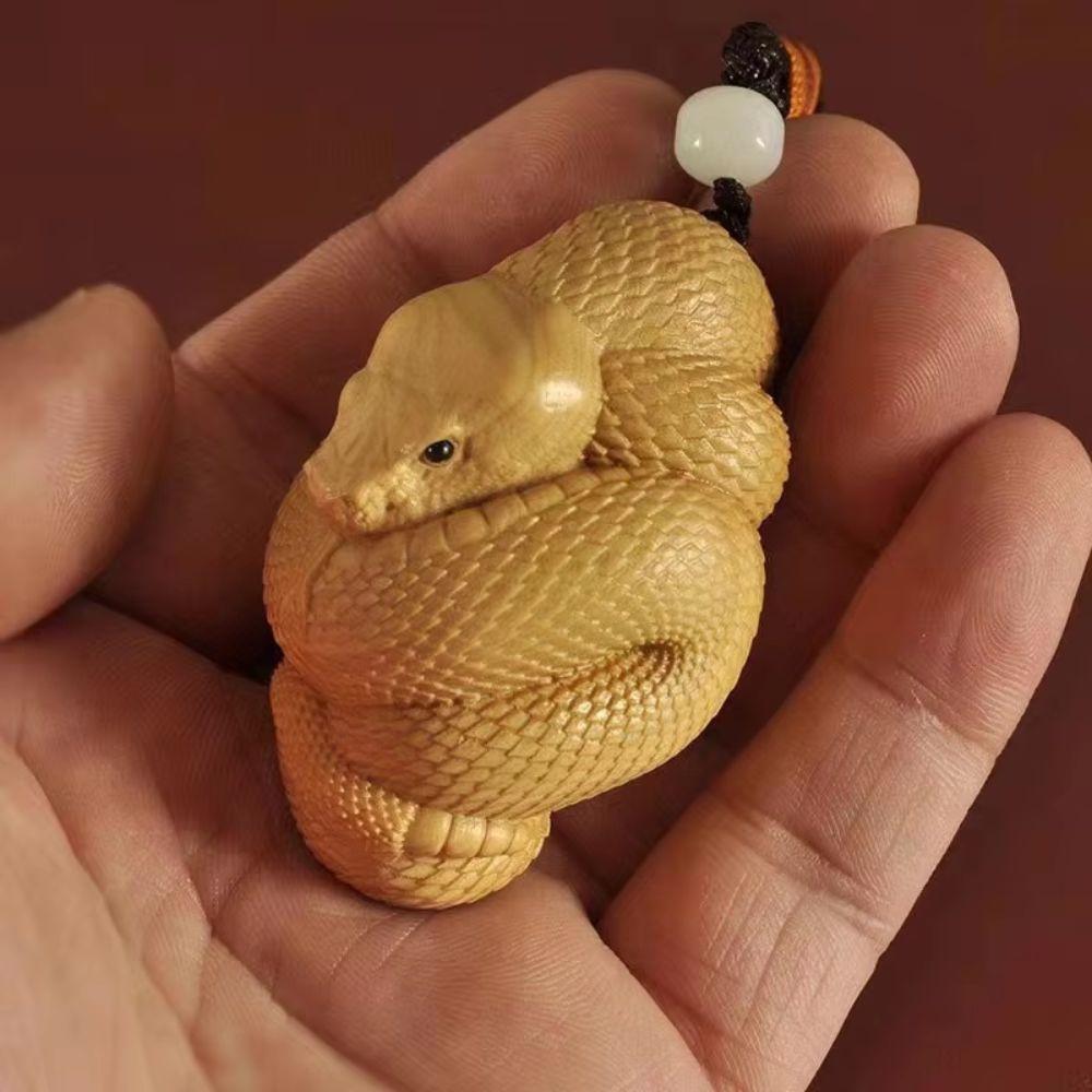 Figurines Hand Carved Snake Statue Handmade Wooden Zodiac Snake Ornament  Home Decoration