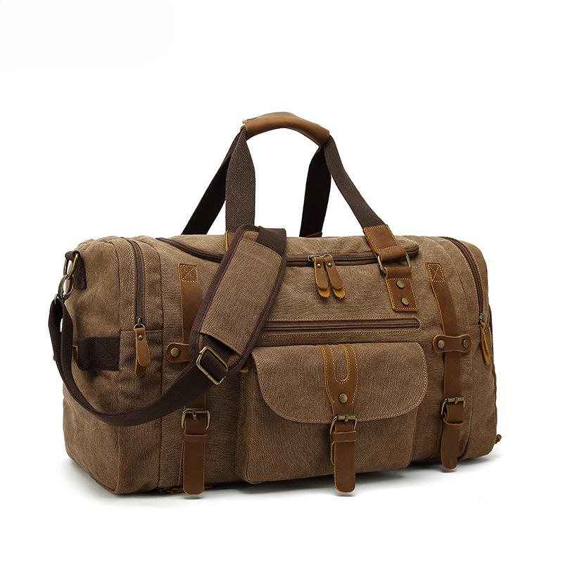 Leisure Canvas Travel Bag Leather Sports Fitness Bag Dry Wet Separation Luggage Bag More Storage
