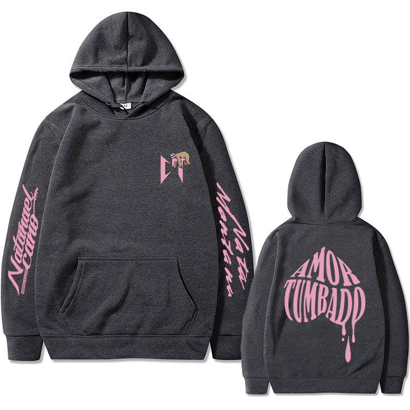 Sänger Natanael Cano Amor Tumbado Rosa Print Hoodie Herren Herbst Fleece Hoodie Normale Passform Langarm Mode Streetwear