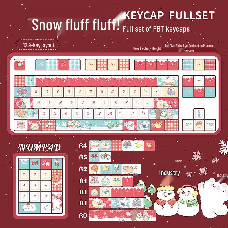 

Snowflake Fluffy Christmas-Themed Five-Sided Dye Sublimation Keycaps for Mechanical Keyboards (60-108)