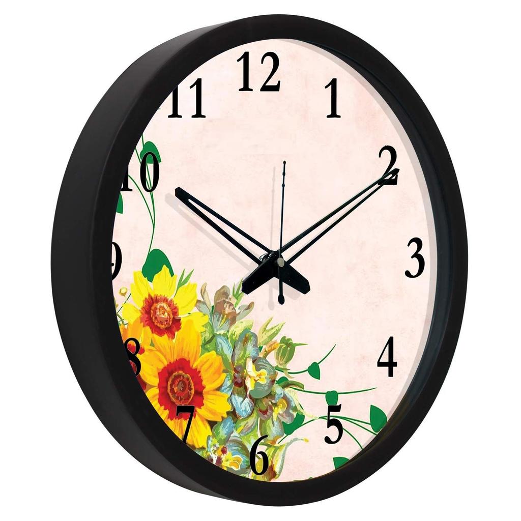 Silent Movement Flowers Wall Clock (Black Frame, 12-inch)