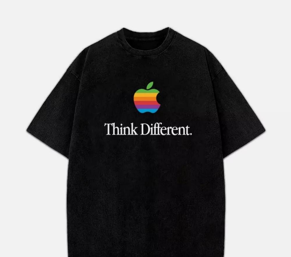 Apple Vintage Logo Think Different Slogan Funny Graphic Design T-Shirt