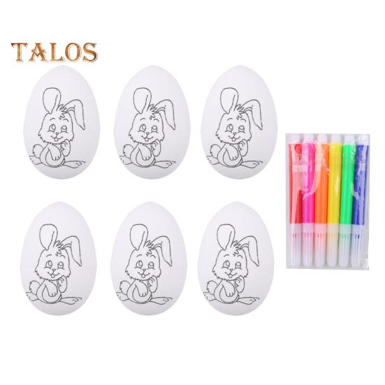 

6 шт. Набір для розпису пасхальних яєць своїми руками з 6 різнокольоровими ручками Барвисті білі яйця Кролик, які можна розфарбувати. Набір для ремесел. Набір для декорування яєць ручної роботи. C