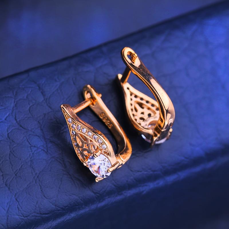 FEEYOO Clip Earrings Rose Gold Color Fashion Earring For Women Cubic Zirconia Stud Earrings Jewelry