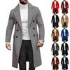 Mens Trench Coat Notch Lapel Double Breasted Peacoat Wool Blend Casual Long Overcoat