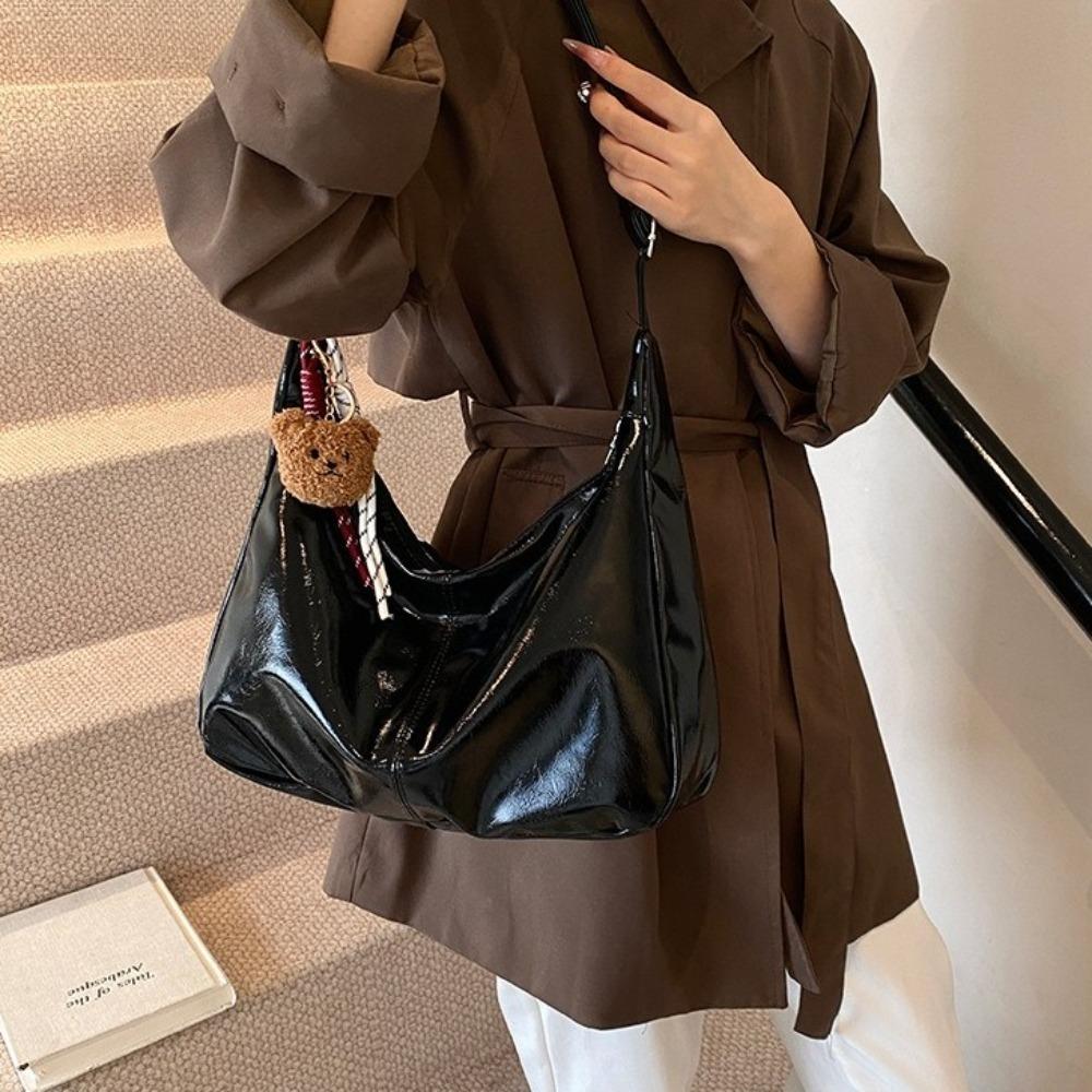 With Pendant Hobo Bag Korean Style Women's Handbag Simple PU Leather Shoulder Bag  Lady