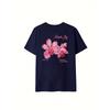 Womens Summer New Floral Letter Print Tee Round Neck Short Sleeve Loose Casual Versatile Top