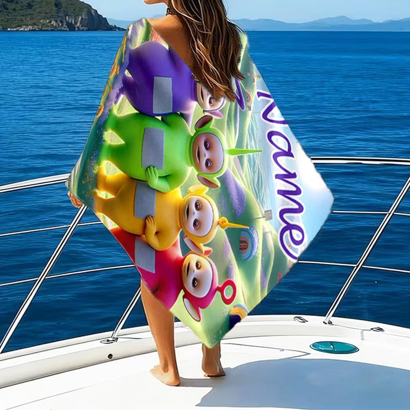 1pc Teletubbies3 Beach Towel with Custom Name, Beach/Swimming/Bath/Picnic/Camping Towel, Suitable for Seaside Beaches
