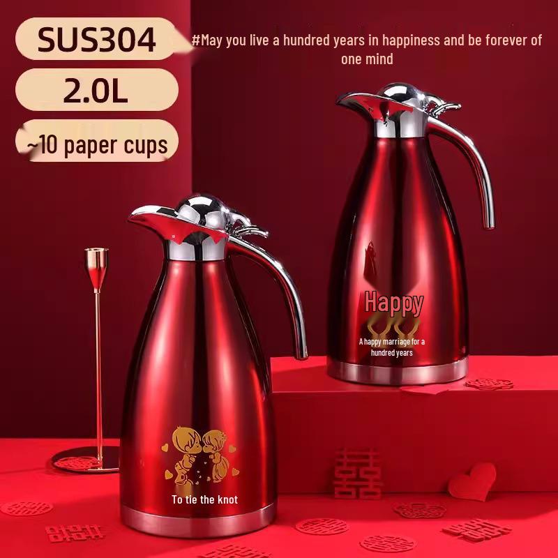 304 Stainless Steel Red Thermos Kettle - Small Insulated Festive Water Flask
