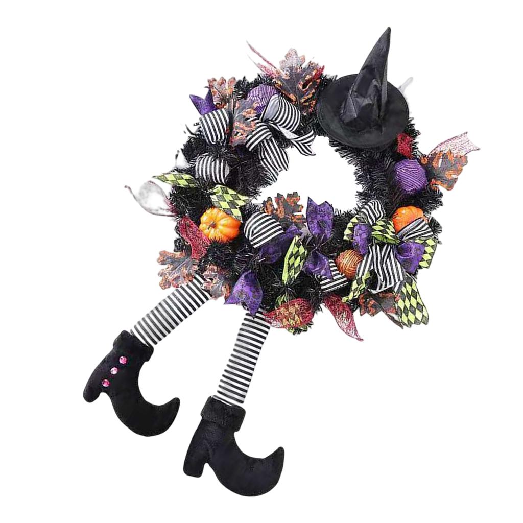 Halloween Wreath Witch Large Wicked Skeleton Legs Pendant Garland with Fake Plants for Outdoor Indoor