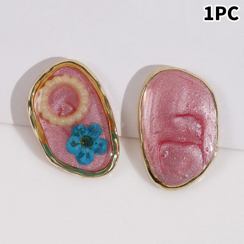 

Pearl Oval Flowers Sand Granular Glue Green Leaf Pink Dried Flower Alloy Accessories Earrings Diy Jewelry Accessories A5