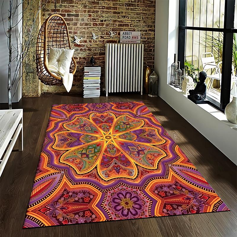 Bohemian Mandala Pattern Carpet with Vibrant Colorful Design Decor Suitable for use as an anti-slip for living room bedroom sofas