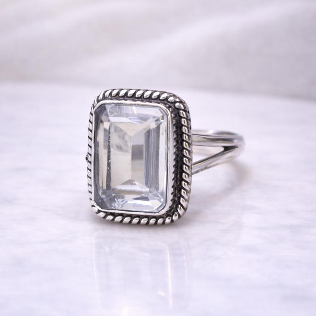 Clear Quartz Twisted Rope Statement Ring, 925 Sterling Silver Jewelry, Minimalist Boho Promise Ring