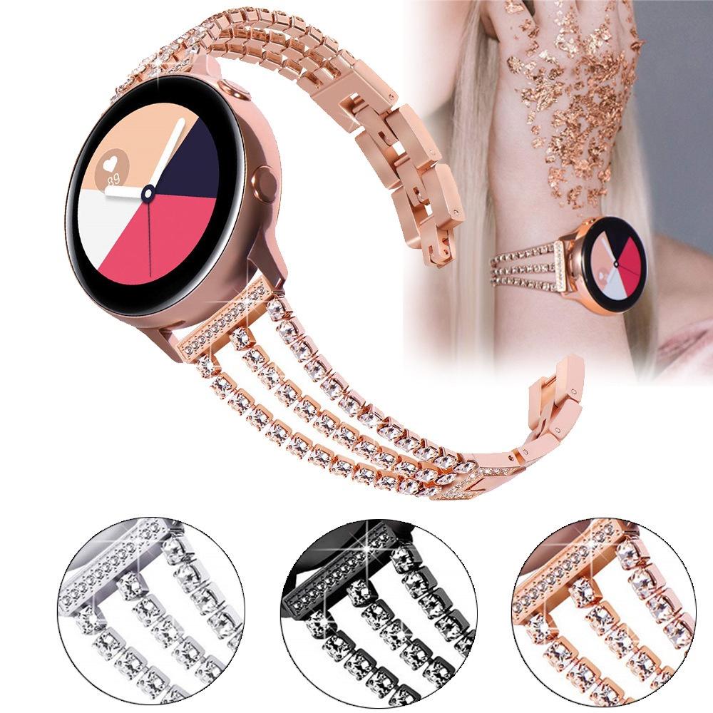 For Samsung Galaxy Watch3 45mm/Gear S3 Frontier/Gear S3 Classic/Huawei Watch GT3 Pro 3 Chains Rhinestones Decor Metal Band 22mm Universal Watch Strap