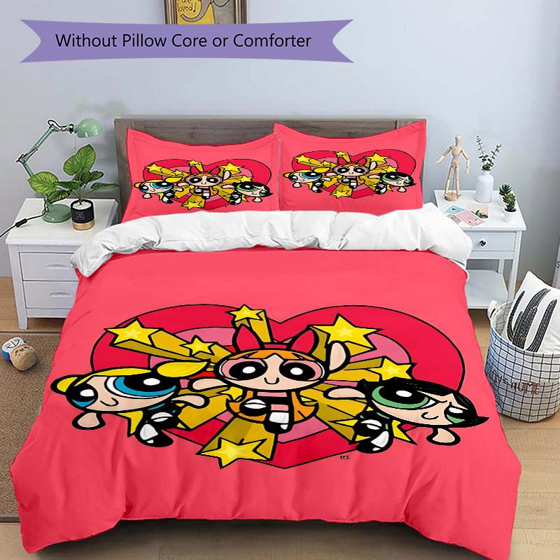3-teiliges Powerpuff Girls Bettwäsche-Set, Weiche und bequeme Bettbezüge, Gästezimmer (1*Bettbezug + 2*Kissenbezüge, ohne Füllung) yy251024193