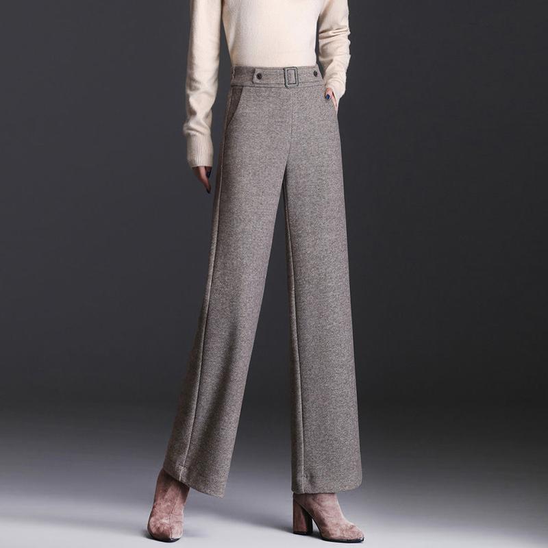 

Осенне-зимние утепленные прямые брюки женские широкие брюки элегантные мешковатые с высокой талией теплые брюки XL хаки