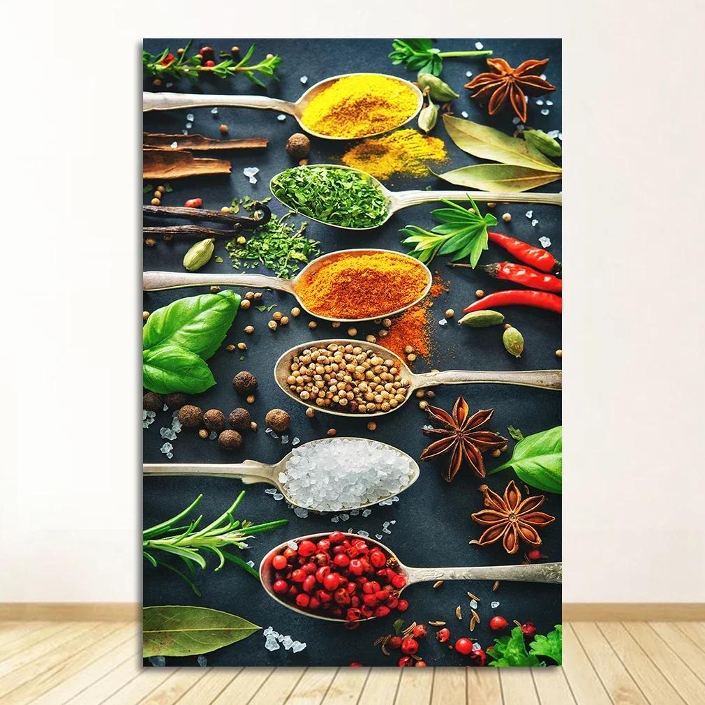 Scandinavian Minimalist Wall Art Kitchen Theme Mixed Herbs and Spices HD Canvas Poster Prints Home Bedroom Living Room Decor