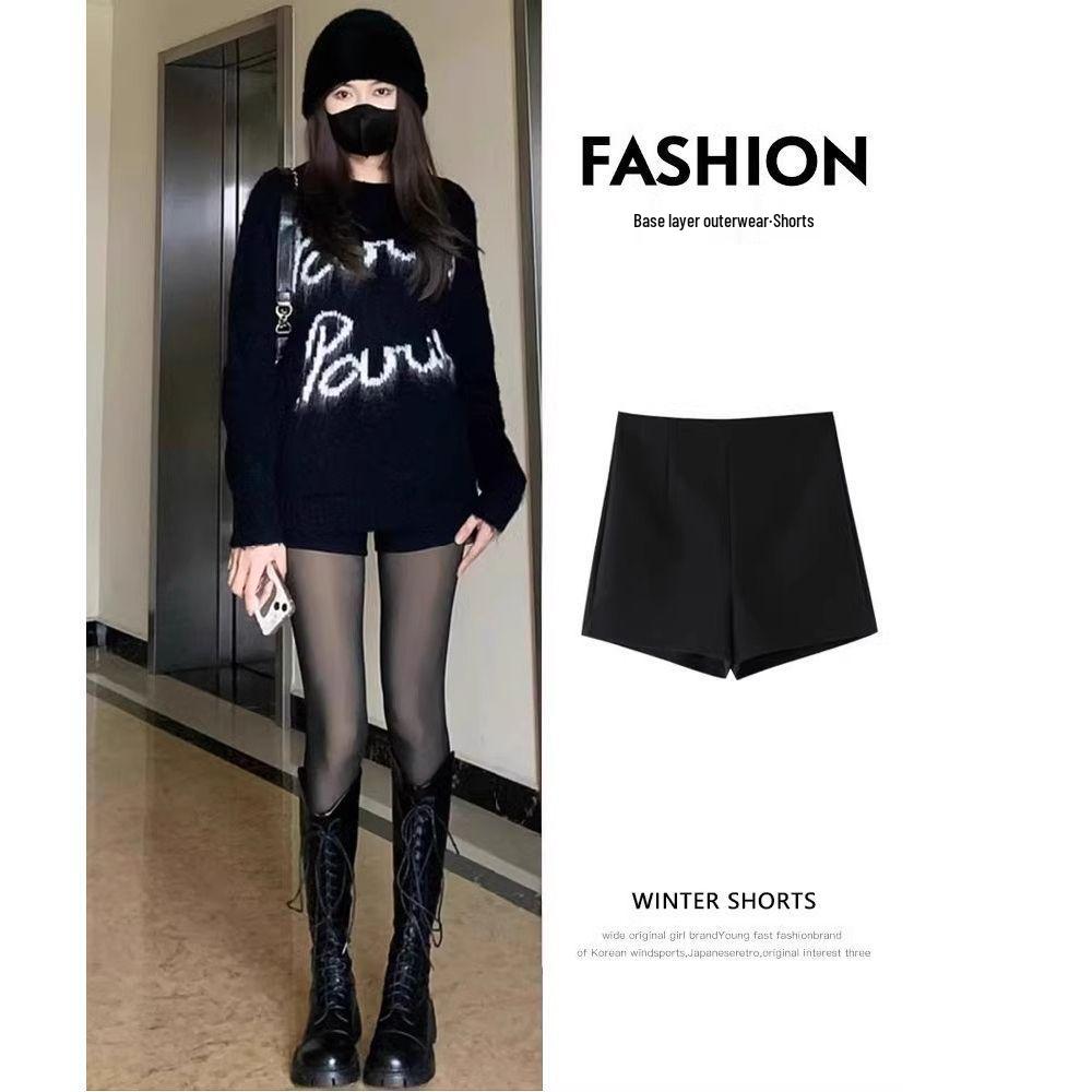 

American Spicy Girl Fleece-Lined Slimming High-Waisted Hot Pants - Autumn/Winter Fashion Versatile Long Leg Outwear M
