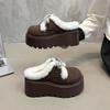 Fashion Platform Wrapped Hairy Slippers for Women 2025 Autumn and Winter New Small Heightened Lace-up Lazy Cotton Shoes