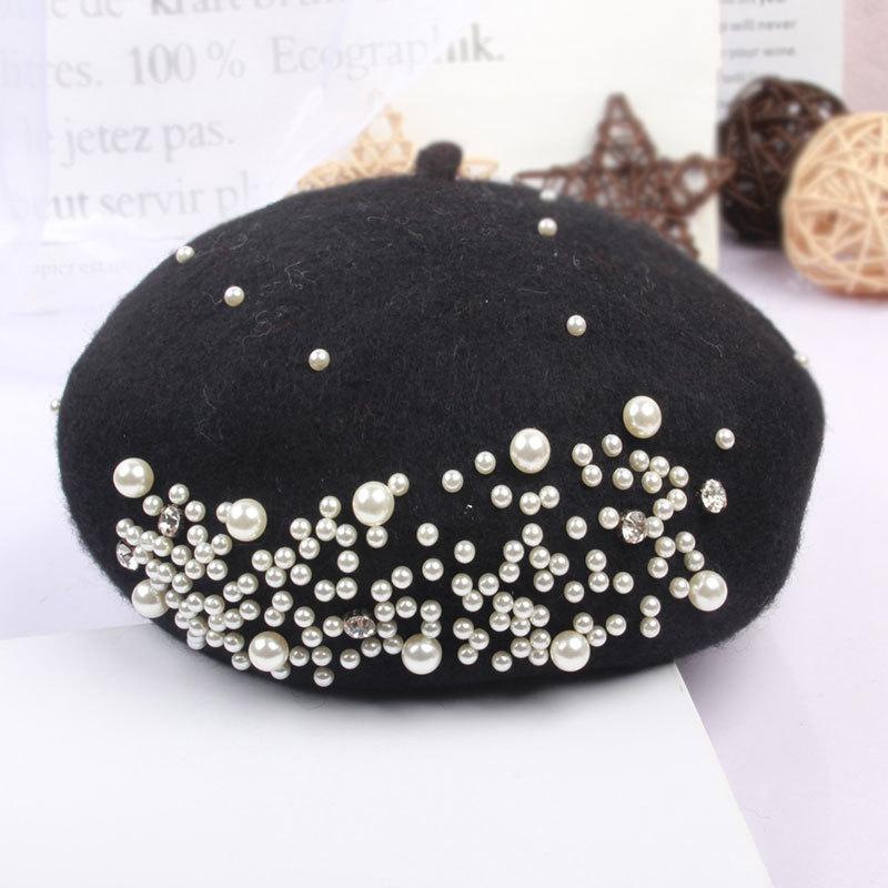 Meier Children's beret, girl baby autumn and winter knitted woolen pearl bud hat, pumpkin hat