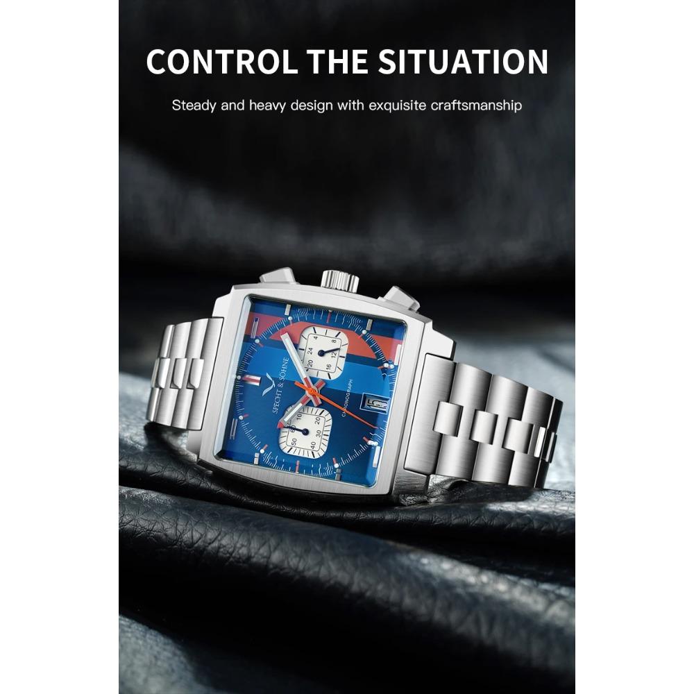 Specht & Söhne 2025 New Trendy Men's Watches Quartz Sport Watch Blue Color Stainless Steel VK63 Chronograph Reloj Hombre 39MM