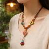 Delicate Ceramic Flower Beaded Necklace Handcrafted Retro Long Sweater Chain For Various Occasions